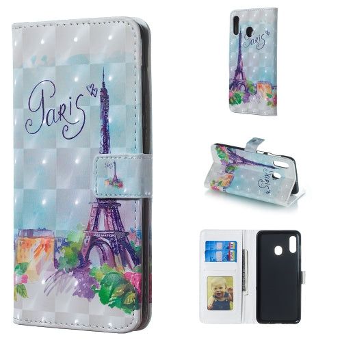 Tower Pattern 3D Horizontal Flip Leather Case for Galaxy A30, with Holder & Card Slots & Photo Frame & Wallet