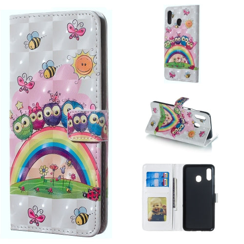 Owl Family Pattern 3D Horizontal Flip Leather Case for Galaxy A30, with Holder & Card Slots & Photo Frame & Wallet