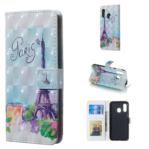 Tower Pattern 3D Horizontal Flip Leather Case for Galaxy A40, with Holder & Card Slots & Photo Frame & Wallet