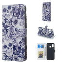 Skull and Flower Pattern 3D Horizontal Flip Leather Case for Galaxy A40, with Holder & Card Slots & Photo Frame & Wallet