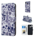 Skull and Flower Pattern 3D Horizontal Flip Leather Case for Galaxy M20, with Holder & Card Slots & Photo Frame & Wallet