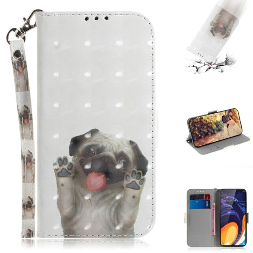 3D Colored Drawing Dog Pattern Horizontal Flip Leather Case for Galaxy A60, with Holder & Card Slots & Wallet