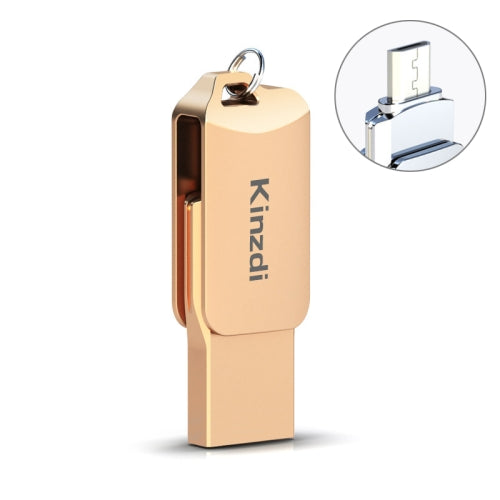 Kinzdi 32GB USB 2.0 Android Phone & Computer Dual-use Rotary Metal U Disk V8 (Rose Gold)