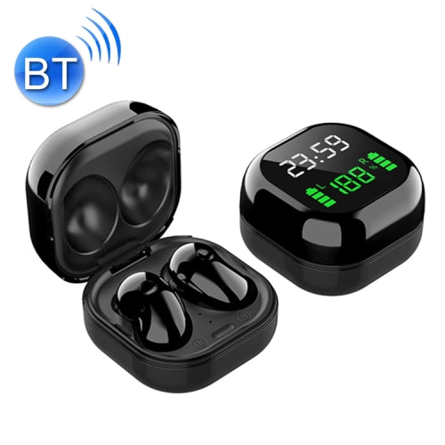S6 Plus Bluetooth 5.0 TWS Touch Digital Display Mini Clock True Wireless Bluetooth Earphone with Charging Box(Black)