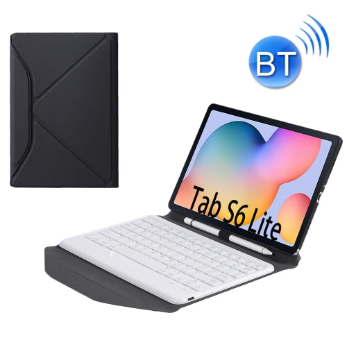 B610 Diamond Texture Triangle Back Holder Splittable Bluetooth Keyboard Leather Tablet Case for Samsung Galaxy Tab S6 Lite (White + Black)
