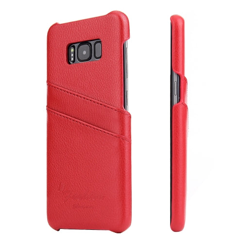 Fierre Shann Litchi Texture Genuine Leather Case for Galaxy S8, with Card Slots(Red)