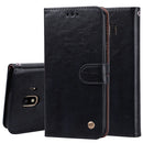 Business Style Oil Wax Texture Horizontal Flip Leather Case for Galaxy J4 (EU Version) (2018), with Holder & Card Slots & Wallet (Black)