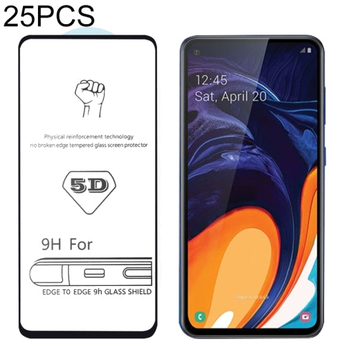 25 PCS 9H 5D Full Glue Full Screen Tempered Glass Film for Galaxy A60