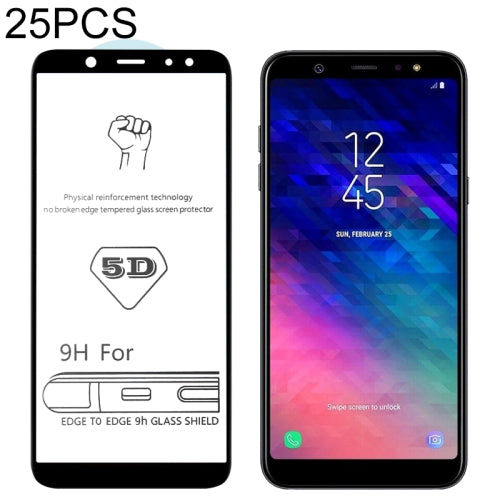 25 PCS 9H 5D Full Glue Full Screen Tempered Glass Film for Galaxy A6 (2018)