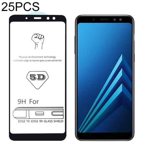 25 PCS 9H 5D Full Glue Full Screen Tempered Glass Film for Galaxy A8