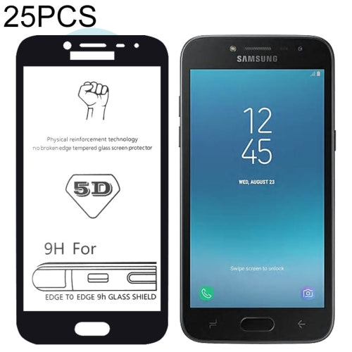 25 PCS 9H 5D Full Glue Full Screen Tempered Glass Film for Galaxy J2 Pro (2018)