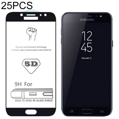 25 PCS 9H 5D Full Glue Full Screen Tempered Glass Film for Galaxy J7+
