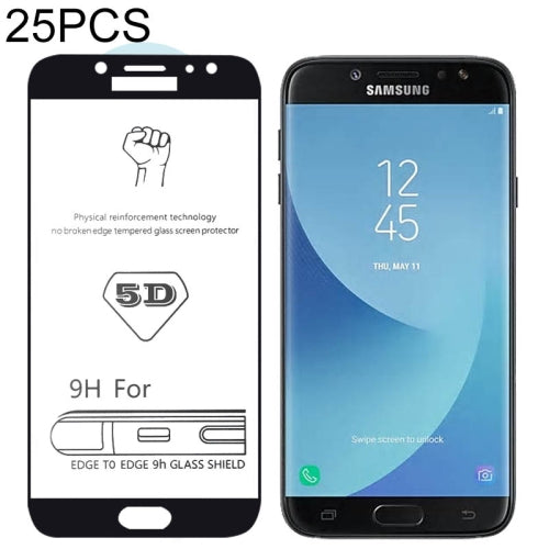 25 PCS 9H 5D Full Glue Full Screen Tempered Glass Film for Galaxy J7 Pro