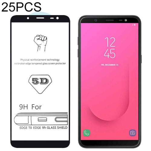 25 PCS 9H 5D Full Glue Full Screen Tempered Glass Film for Galaxy J8 (2018)