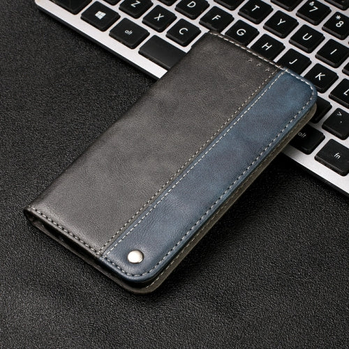 Business Solid Color Stitching Horizontal Flip Leather Case for Galaxy M10, with Holder & Card Slots & Wallet & Lanyard (Blue)