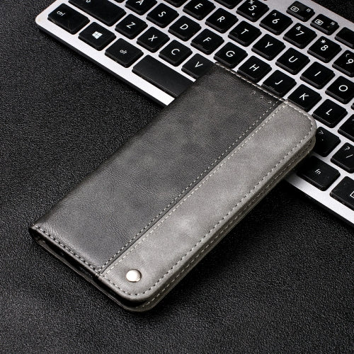 Business Solid Color Stitching Horizontal Flip Leather Case for Galaxy M20, with Holder & Card Slots & Wallet & Lanyard (Grey)