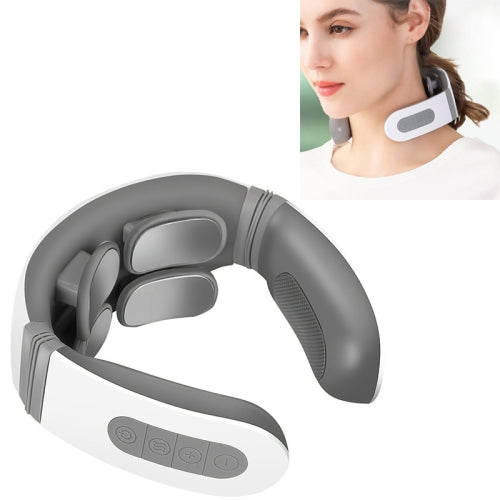 4-head Neck Protector Pulse Multifunctional Intelligent Cervical Massager Rechargeable Version(White)