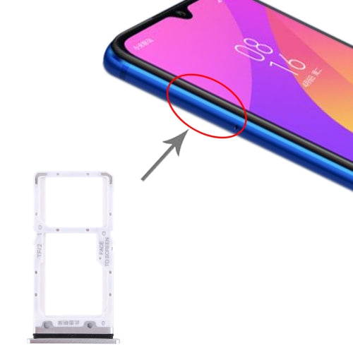 SIM Card Tray + SIM Card Tray / Micro SD Card Tray for Xiaomi Mi CC9 (Silver)
