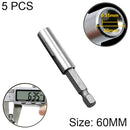 5 PCS 1/4 Electric Batch Head High Magnetism Connecting Rod Pistol Drill Extension Rod Sleeve Fast Turning Joint, Length: 60mm