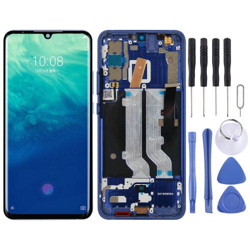 AMOLED Material LCD Screen and Digitizer Full Assembly with Frame for ZTE Axon 10 Pro (4G Version) (Blue)