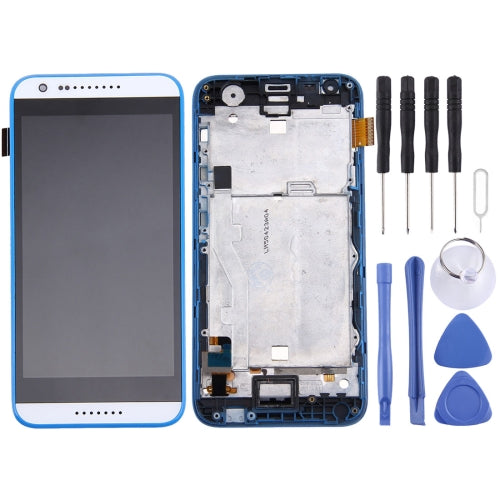 Original LCD Screen and Digitizer Full Assembly with Frame for HTC Desire 620 (White + Blue)