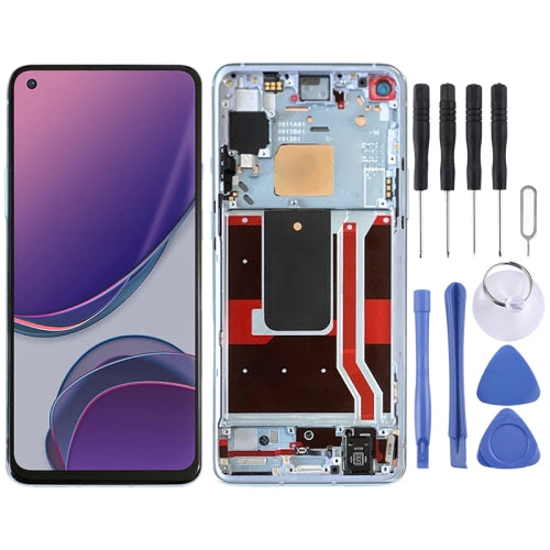 LCD Screen and Digitizer Full Assembly With Frame for OnePlus 8T(5G) KB2001 KB2000 KB2003 (Blue)