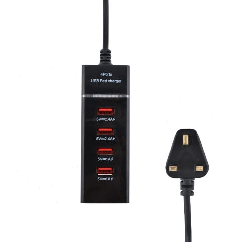 5V 4.1A 4 USB Ports Charger Adapter with Power Plug Cable, Cable Length: 1.5m, UK Plug