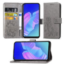 For Huawei P40 Lite E/Y7P Lucky Clover Pressed Flowers Pattern Leather Case with Holder & Card Slots & Wallet & Hand Strap(Gray)