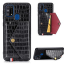For Samsung Galaxy M31 Crocodile Pattern PU+TPU+PVC Shatter-resistant Mobile Phone Case with Magnetic Invisible Holder & Holder & Card Slots(Black)
