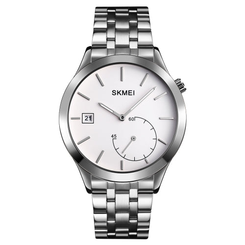 SKMEI 1581 Creative Fashion Men Watch Simple Casual Outdoor Sports Waterproof Two-Pin Quartz Watch(Silver Steel Belt)