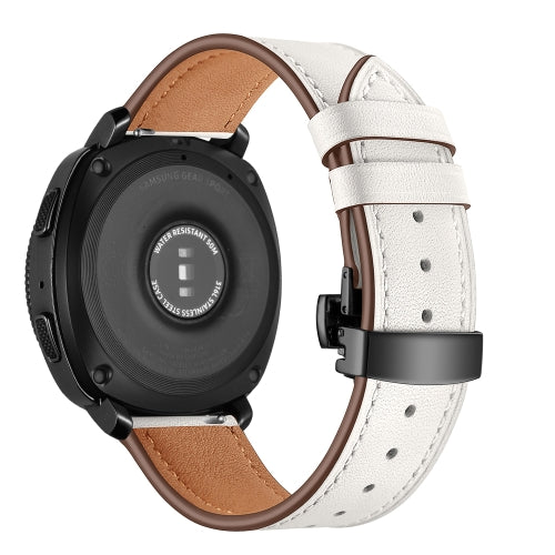 22mm For Huawei Watch GT2e / GT2 46mm Leather Butterfly Buckle Strap Black Button(White)