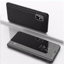 For Samsung Galaxy A71 5G Plated Mirror Horizontal Flip Leather Case with Holder(Black)