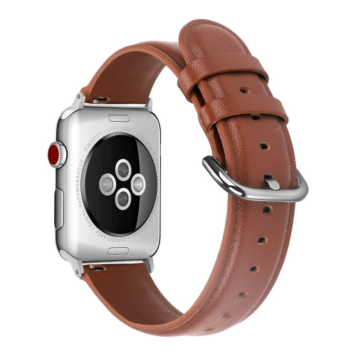 For Apple Watch Series 5 & 4 44mm 3 & 2 & 1 42mm Round Hole Leather Strap(Brown)