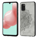 For Samsung Galaxy A41 Mandala Embossed Cloth Cover PC + TPU Mobile Phone Case with Magnetic Function and Hand Strap(Gray)