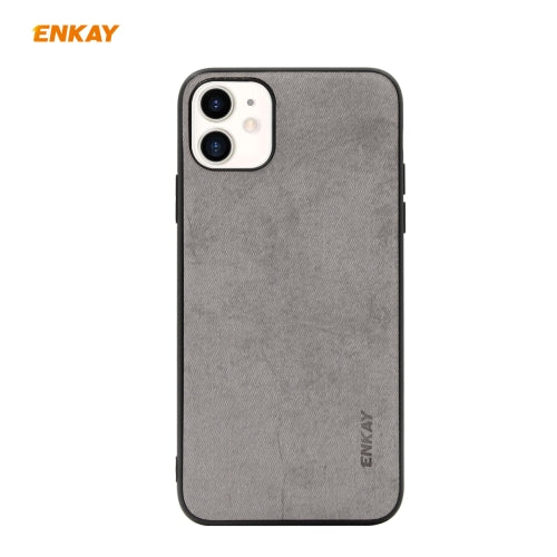For iPhone 11 ENKAY ENK-PC028 Business Series Fabric Texture PU Leather + TPU Soft Slim Case(Grey)