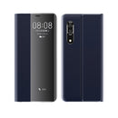 For Huawei P30 Side Window Display Comes With Hibernation/Bracket Function Plain Cloth Without Flip To Answer The Phone Case(Dark Blue)