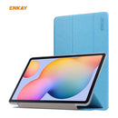 ENKAY ENK-8008 Three Folding Silk Texture PU Leather + PC Smart Case with Holder for Samsung Galaxy Tab S6 Lite P610 / P615(Light Blue)