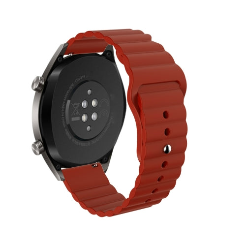 20mm For Huawei GT2 42mm Huami Mi Dynamic Youth Edition Reverse Buckle Wavy Silicone Strap(Wine Red)