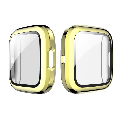 For Fitbit Versa 2 Plating PC Shell + Tempered Glass Film(Gold)