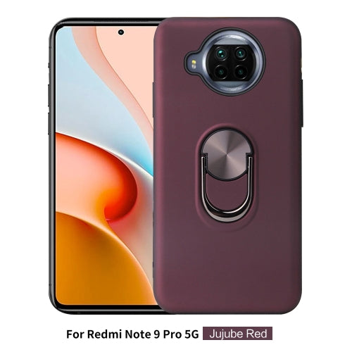 For Xiaomi Redmi Note 9 Pro 5G 360 Rotary Multifunctional Stent PC+TPU Case with Magnetic Invisible Holder(Jujube Red)