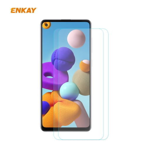 For Samsung Galaxy A21s 2 PCS ENKAY Hat-Prince 0.26mm 9H 2.5D Curved Edge Tempered Glass Film
