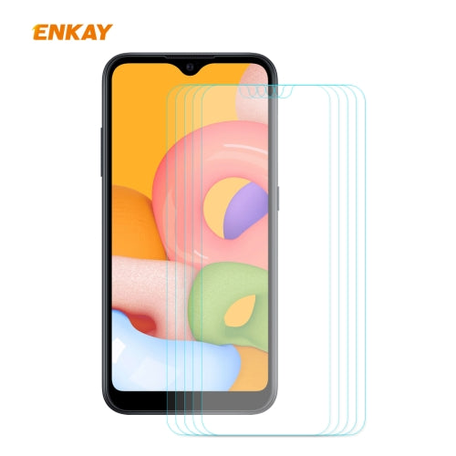 For Samsung Galaxy A01 5PCS ENKAY Hat-Prince 0.26mm 9H 2.5D Curved Edge Tempered Glass Film