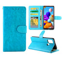 For Samsung Galaxy A21S Crazy Horse Texture Leather Horizontal Flip Protective Case with Holder & Card Slots & Wallet & Photo Frame(Baby Blue)