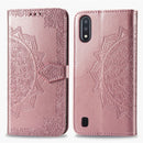 For Samsung Galaxy M01 Halfway Mandala Embossing Pattern Horizontal Flip Leather Case with Holder & Card Slots & Wallet & Lanyard(Rose Gold)