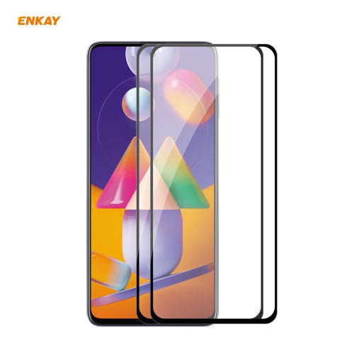 For Samsung Galaxy M31s 2 PCS ENKAY Hat-Prince Full Glue 0.26mm 9H 2.5D Tempered Glass Full Coverage Film