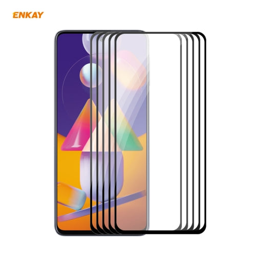 For Samsung Galaxy M31s 5 PCS ENKAY Hat-Prince Full Glue 0.26mm 9H 2.5D Tempered Glass Full Coverage Film