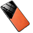 For Samsung Galaxy A41 All-inclusive Leather + Organic Glass Phone Case with Metal Iron Sheet(Orange)