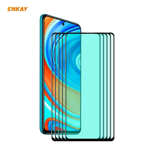 For Redmi Note 9S/Note 9 Pro 5 PCS ENKAY Hat-Prince 0.26mm 9H 6D Curved Full Screen Eye Protection Green Film Tempered Glass Protector