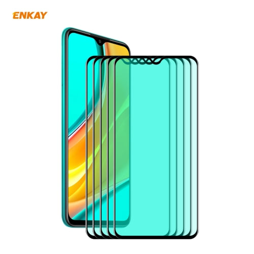 For Xiaomi Redmi 9 / 9A / 9C 5 PCS ENKAY Hat-Prince 0.26mm 9H 6D Curved Full Screen Eye Protection Green Film Tempered Glass Protector