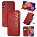 For Samsung Galaxy A10 Cubic Grid Pressed Horizontal Flip Magnetic Leather Case with Holder & Card Slots & Wallet(Red)
